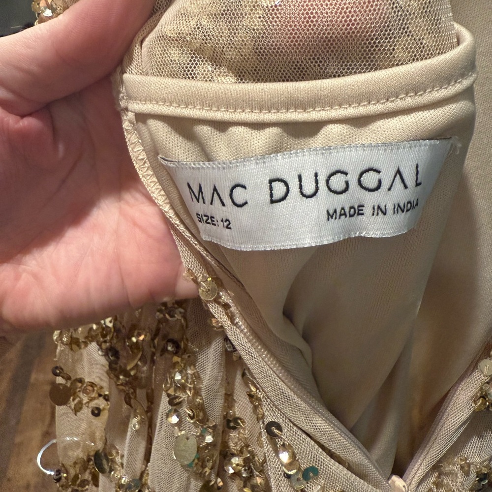 New Mac Duggal Gold Embellished High Neck Puff Sleeve Trumpet Gown size 12 - Picture 13 of 13